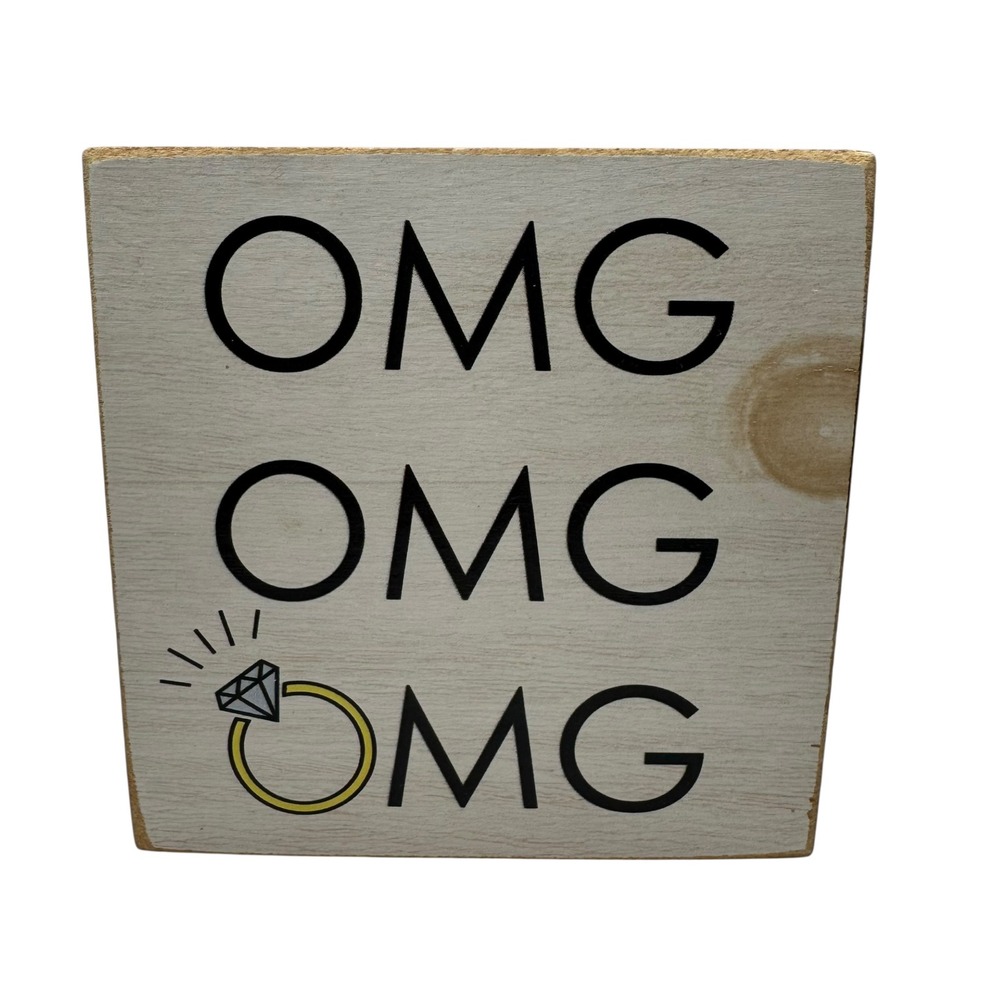 Rustic Marlin OMG Engagement Ring Wood Block Sign Wedding Decor White 4x4‎ G72Q